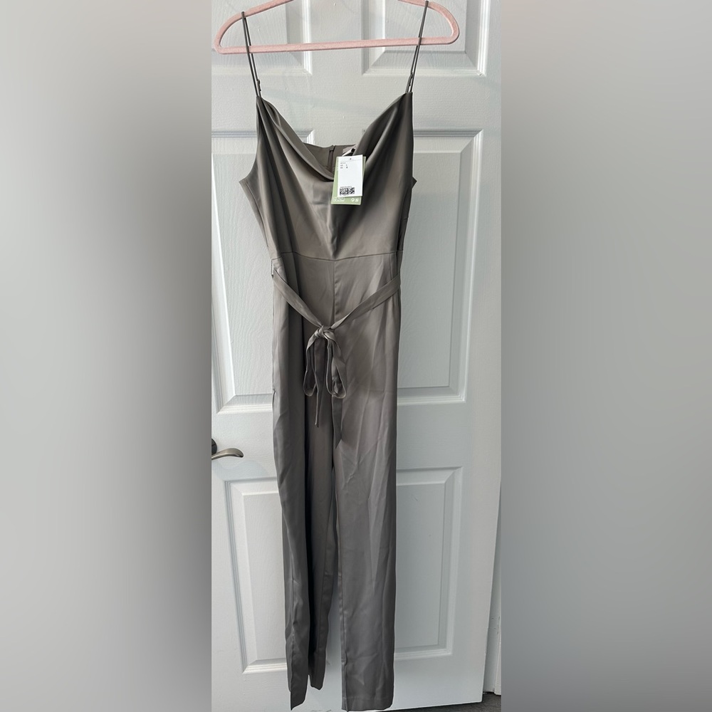 H&M Taupe Satin Cowl Neck Jumpsuit NWT | Size Large